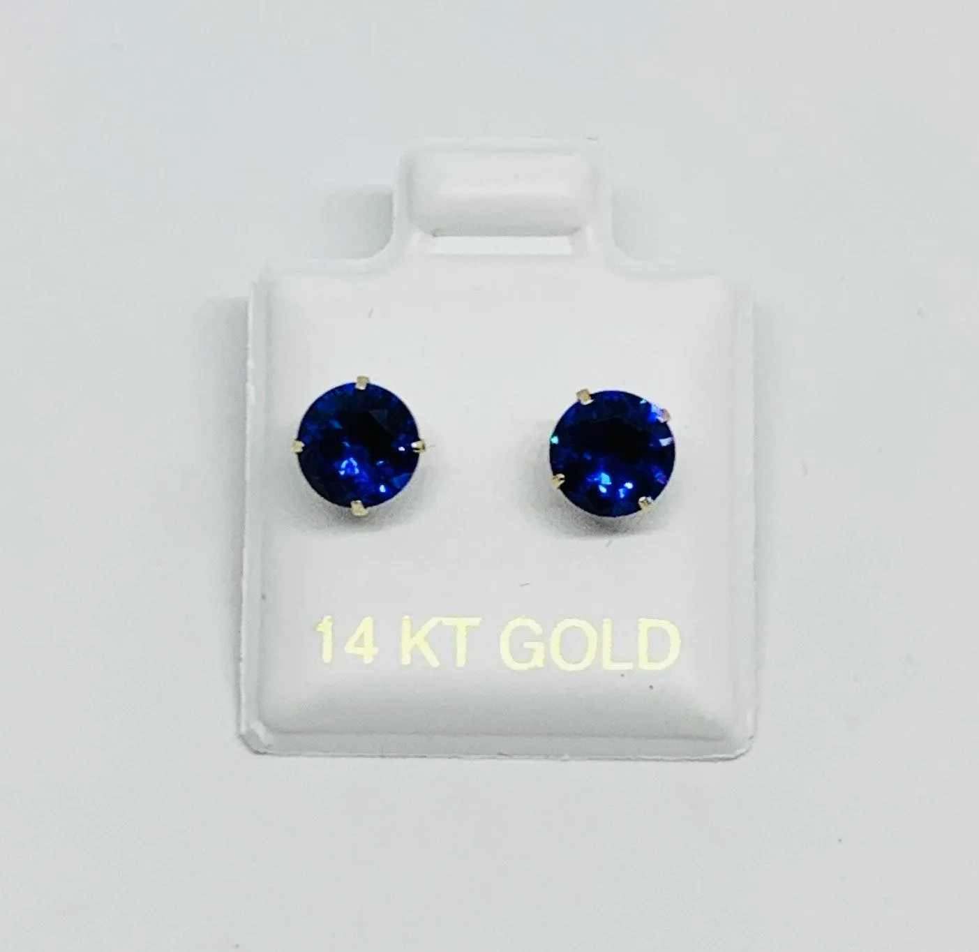 Real 14k Gold Studs Earrings Blue Cubic Zirconia 6mm Screw Back Girl Women September Birthstone Aretes Azul De Mujer New - Image 2