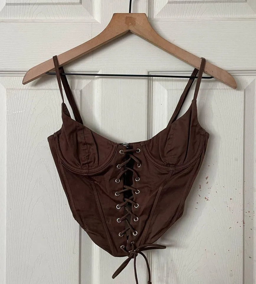 - White fox brown corset lace up top - Image 2