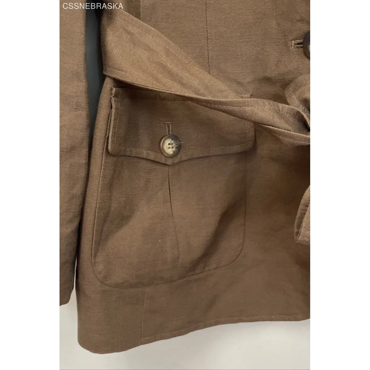 Le Suit Belted Jacket Blazer Linene Bland Womans Sz 10 Brown‎ Tan - Image 4