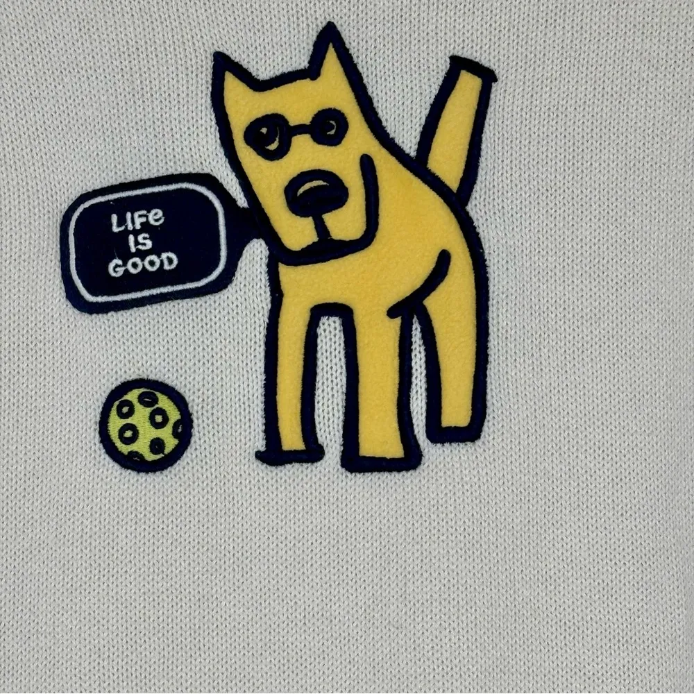 Life Is Good White Crew Neck Sweater Yellow Dog Graphic Cotton Blend Size Medium - Image 2