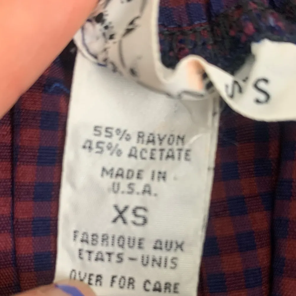 Vintage  Button Front Plaid Print Skirt size XS Made in USA red Blue - Image 3