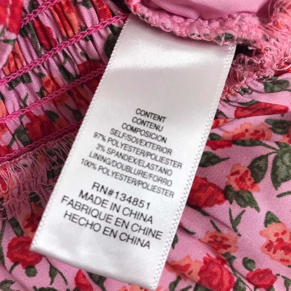 WAYF Pink Rose Floral Sweetheart Ruched Peplum Top‎ Cottagecore Coquette Large - Image 8