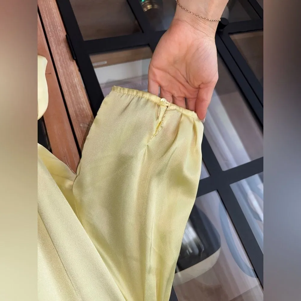 Zara maxi dress silky satin butter yellow puff sleeve wrap tie front black tie - Image 5
