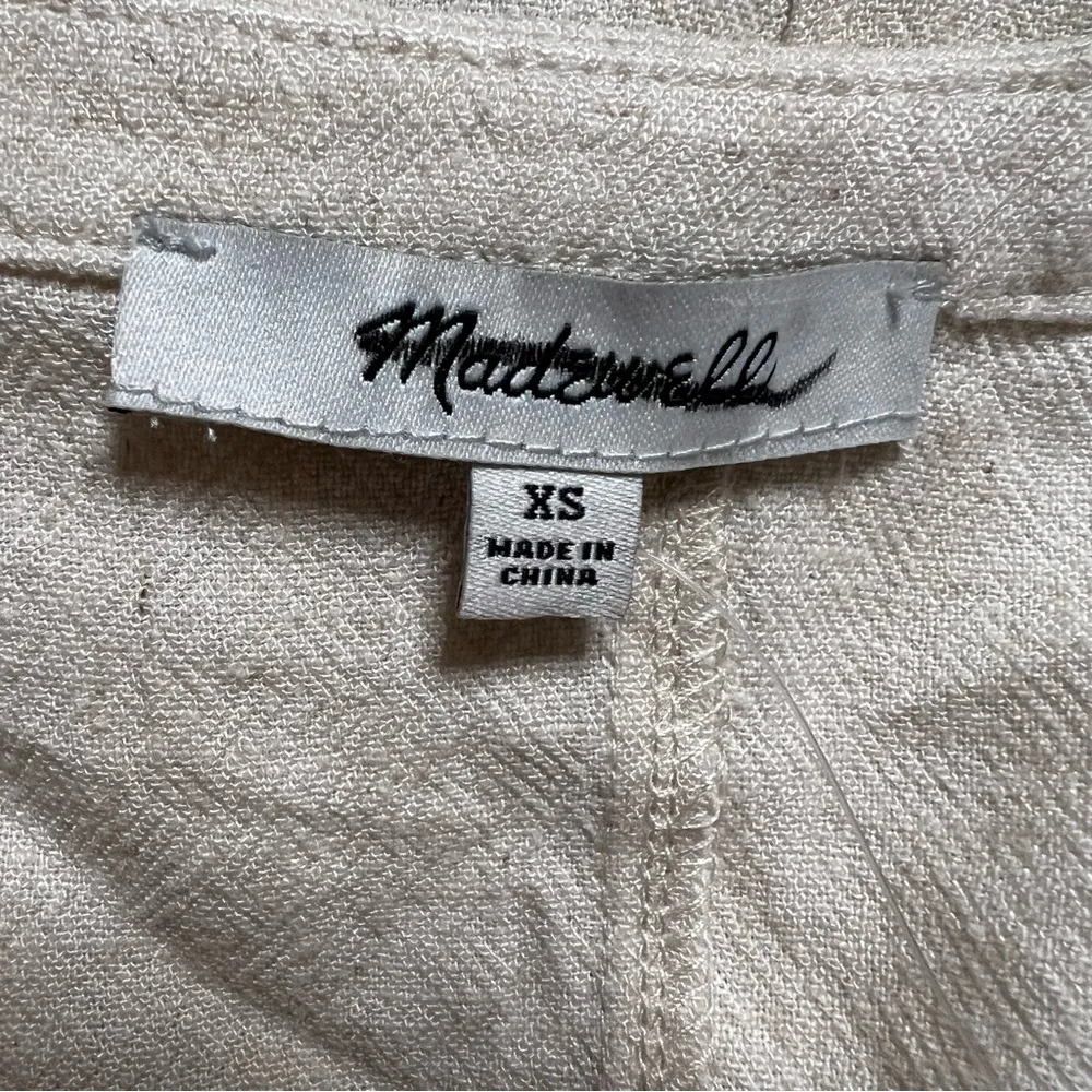 Madewell Linen-Blend Ruched Button-Front Top XS Women’s Natural Undyed NWT NJ642 - Image 5