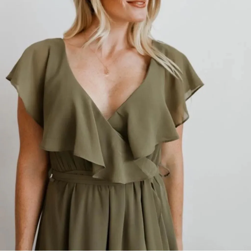 Baltic Born Womens Katya Ruffle Maxi Dress | Dusty Olive In Green XS - Image 4