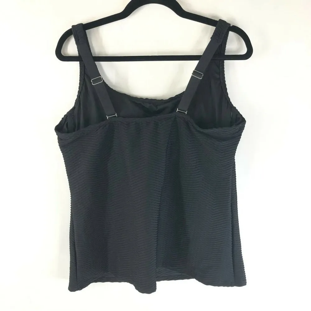 Lands End Tankini Top Underwire Removable Pads Textured Square Neck Black 10 - Image 2