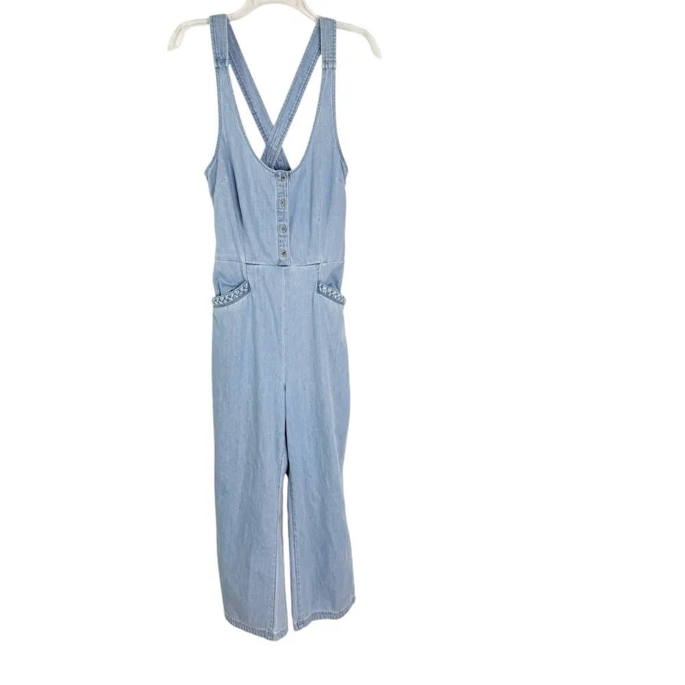 Anthropologie Paige Celia Cropped Denim Wide-Leg Jumpsuit Size S - Image 5