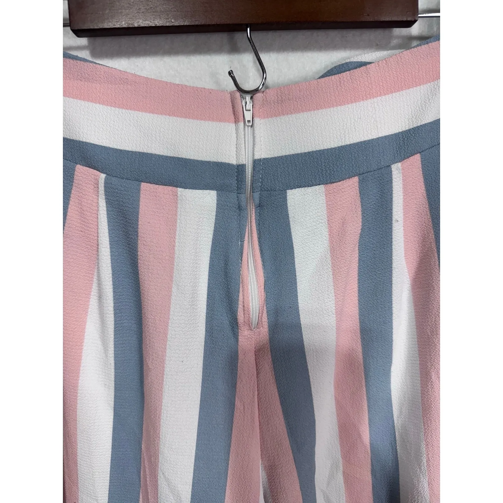 Colorful Striped Wide Leg Pants Knot Waist High Rise Resort Boho Style Women's L White Size L - Image 6