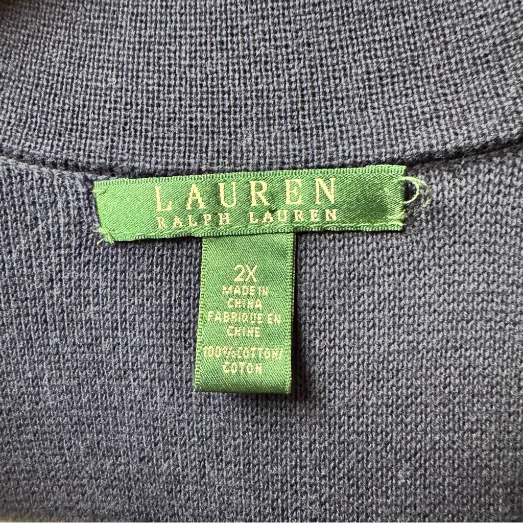 Lauren Ralph Lauren LRL Striped Cotton Knit Sweater Blazer Button Zippers 2X Blue - Image 7