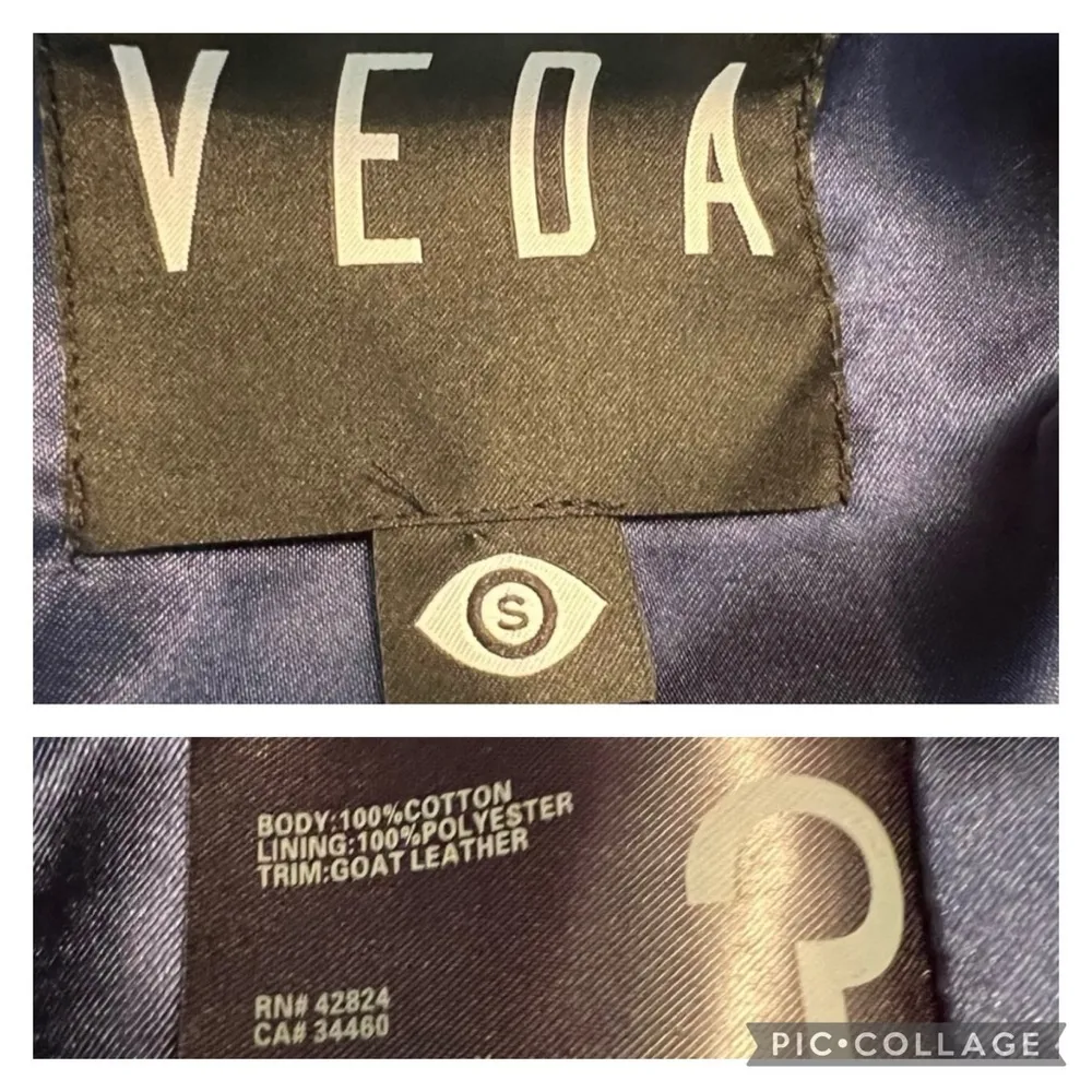 Veda Atmosphere Denim Jacket Moto 3 Tone Trio Blue S Cropped Belted Chic Edgy - Image 17