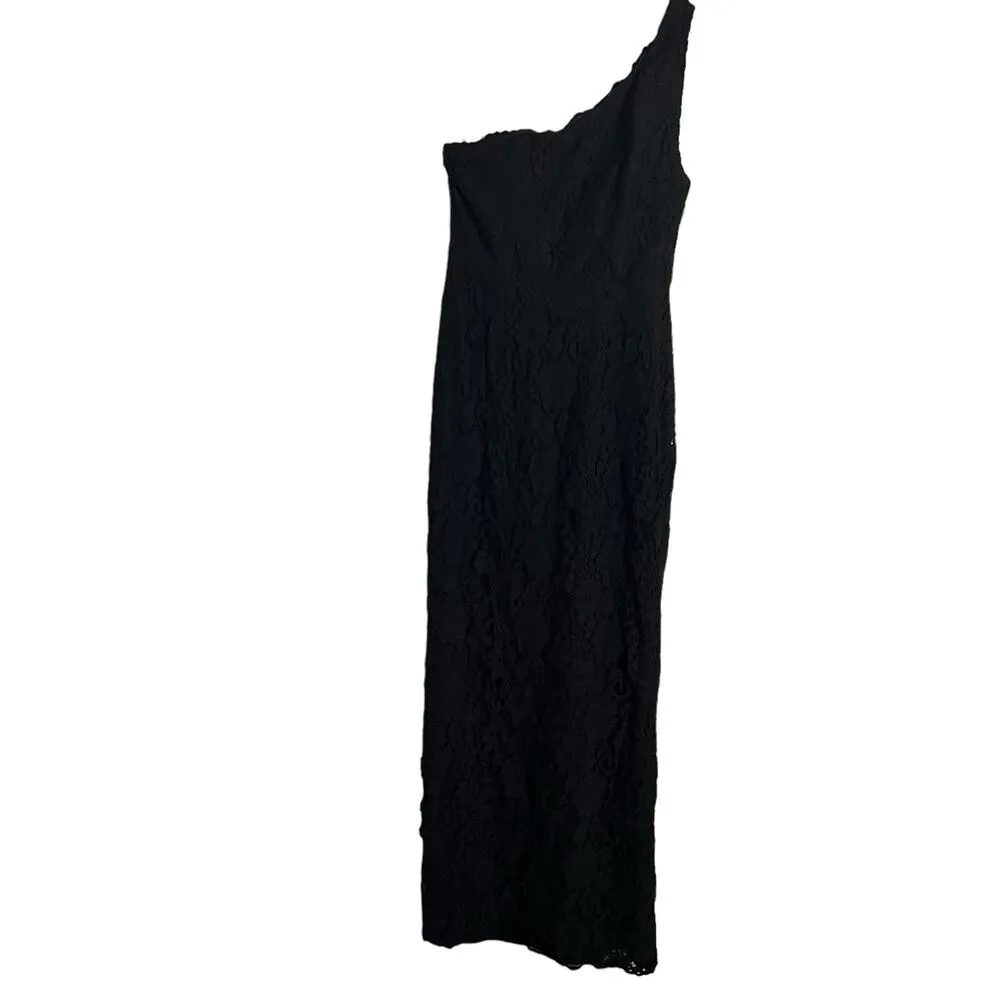 Fame & Partners Selma Black Lace One Shoulder Slit Formal Gown Size 8 - Image 11