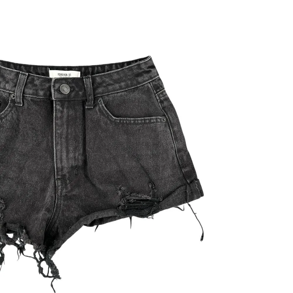 Forever 21 Black Distressed Cut-Off Shorts US 27 Waist Casual Summer Trashed - Image 2