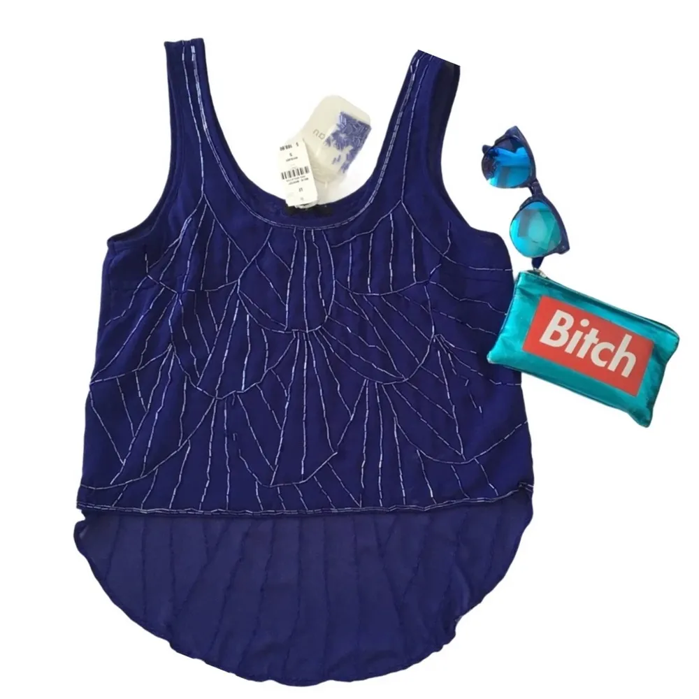 new LF Millau ❤︎ Delicate Beaded Chiffon Semi Sheer Tank Top ❤︎ Cobalt Blue ❤︎ S - Image 15