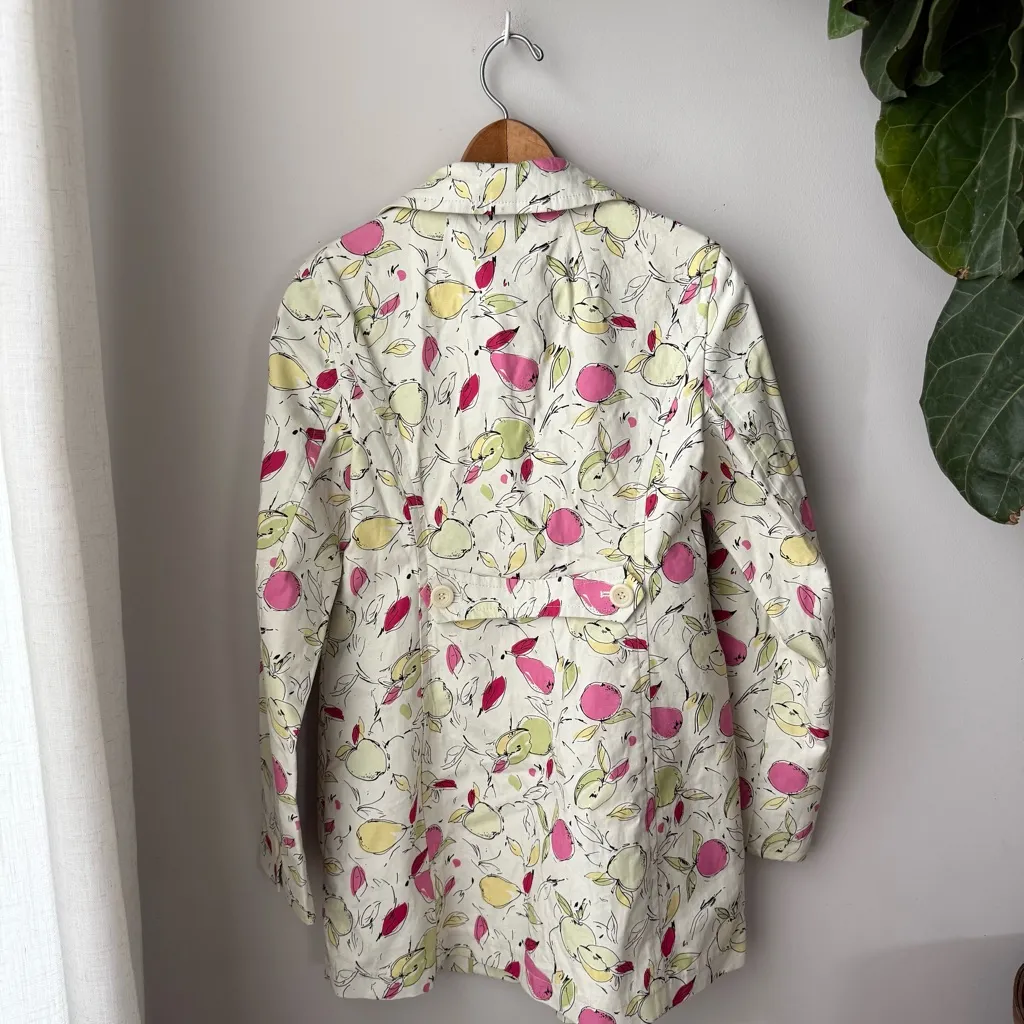 Ann Taylor LOFT Vintage Y2K Fruit Print Apple Pear Trench Coat Jacket Cotton - Image 6