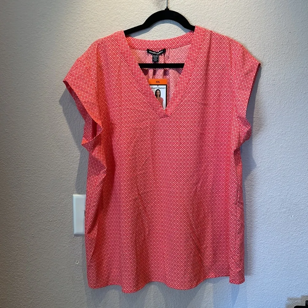 New Hilary Radley Women's V-Neck Short Sleeve Blouse Red Poppy Size XXL NWT - Image 4