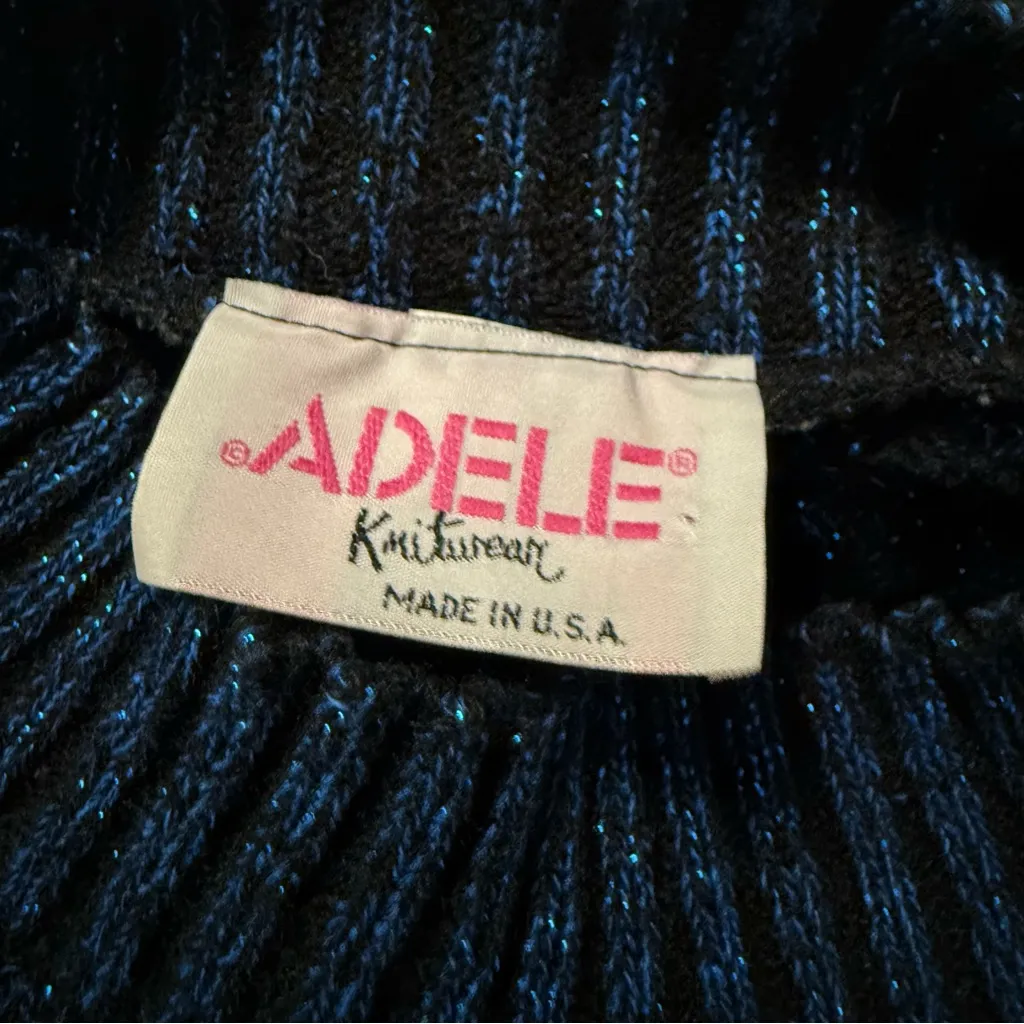 Vintage Adele Knitwear Lurex‎ Blue Sparkle Metallic Sweater XL Women’s Baroque - Image 6