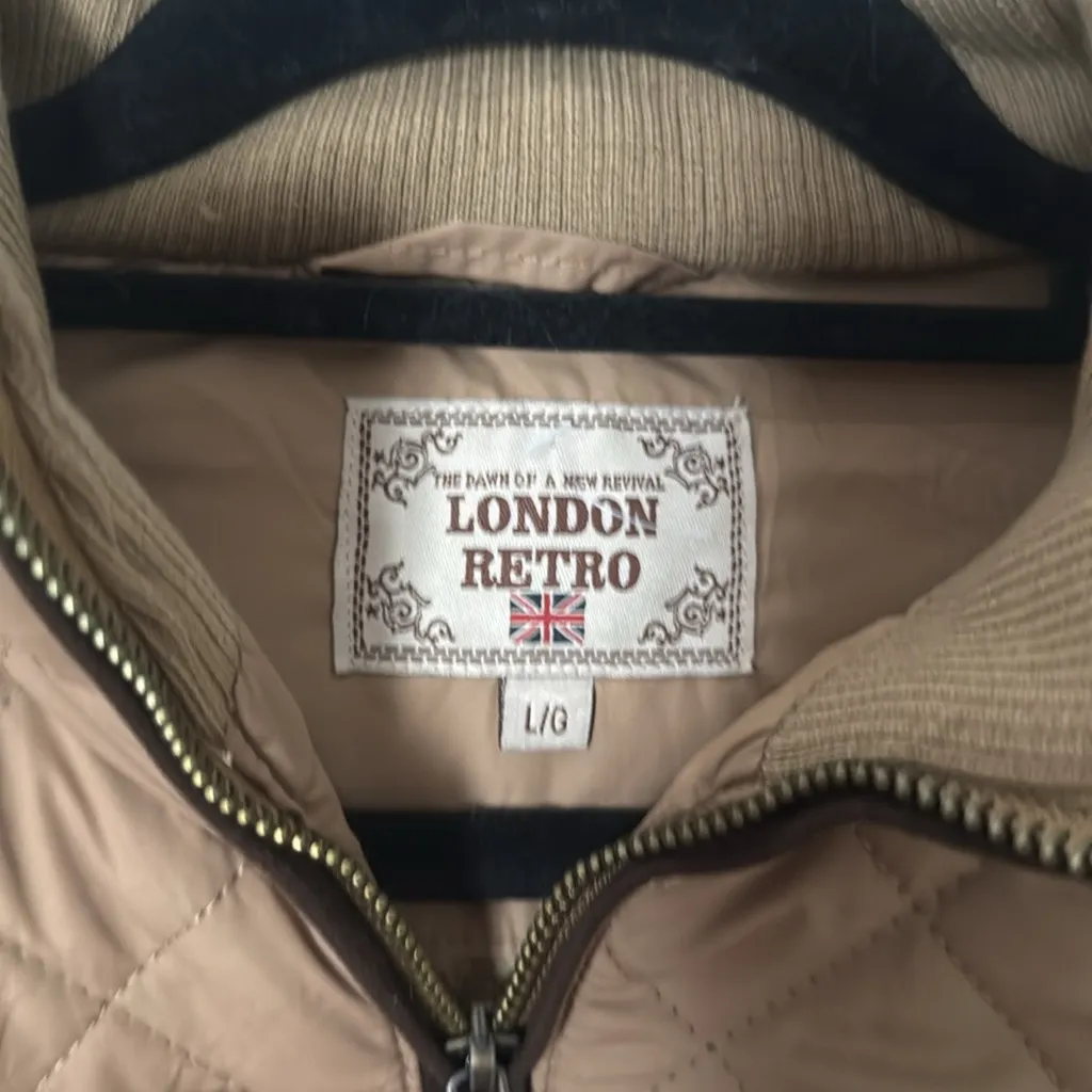 London retro large Beige Jacket removable hood and sleeves converts vest large Tan - Image 2