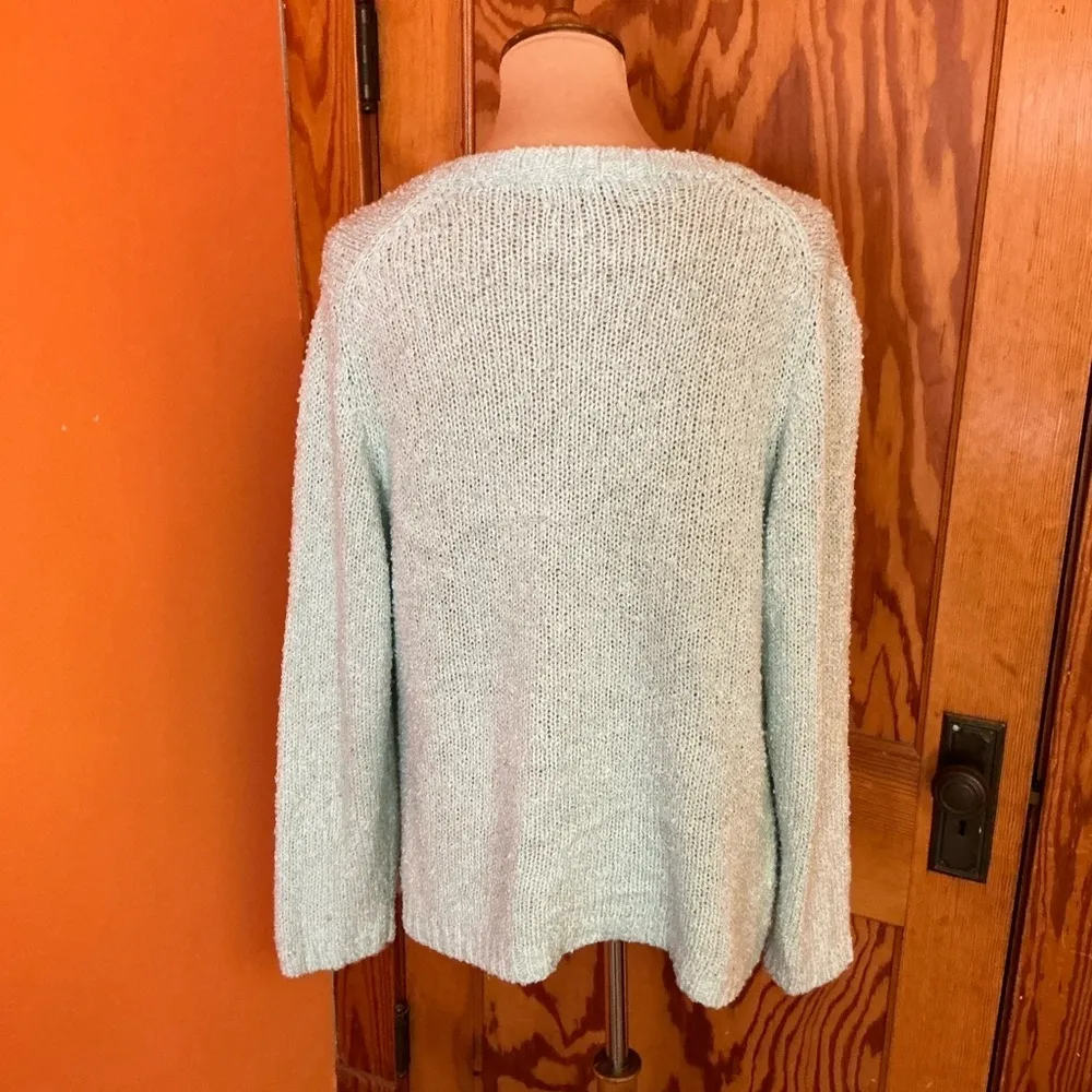 Vintage 80s Mint Knit Cardigan Sweater Open Front Cozy Layering Green Size L - Image 11