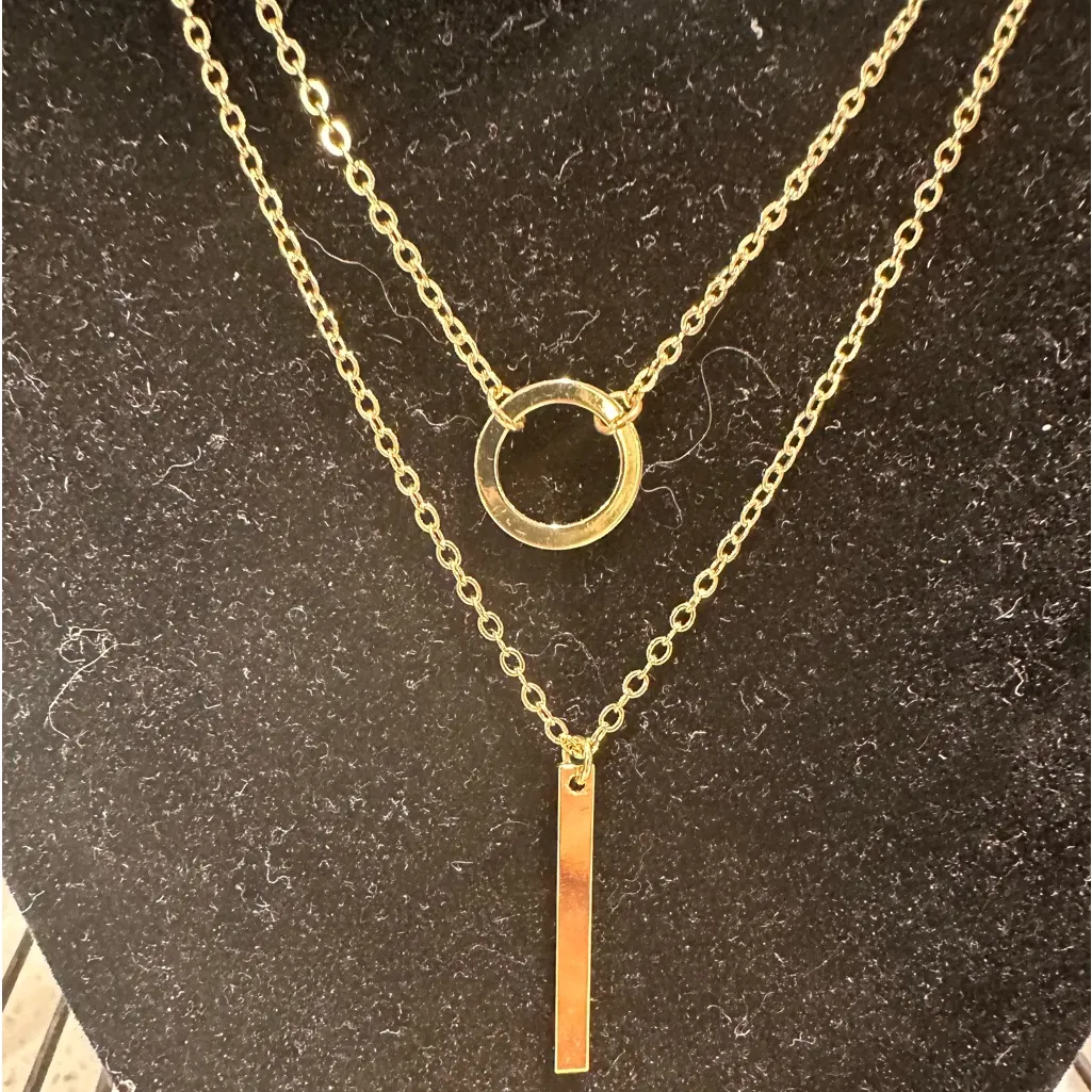 827. Gold Layered circle & Bar Necklace 14 - Image 3