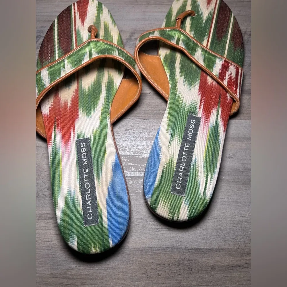 Charlotte Moss Vero Cuoio Women's Flat Sandals Genuine Leather Sole,SZ 7,Vintage - Image 2