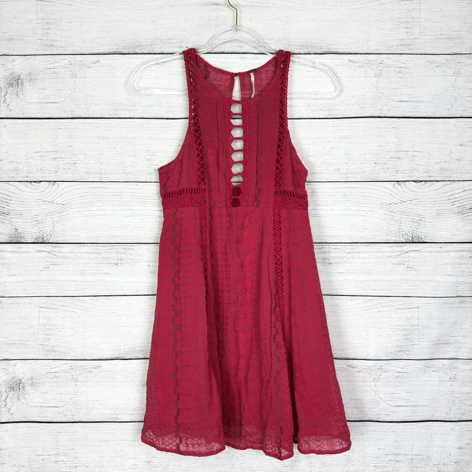 Free People Wherever You Go Crochet Lace Mini Dress Size XS/0 Boho Coquette Cute - Image 3
