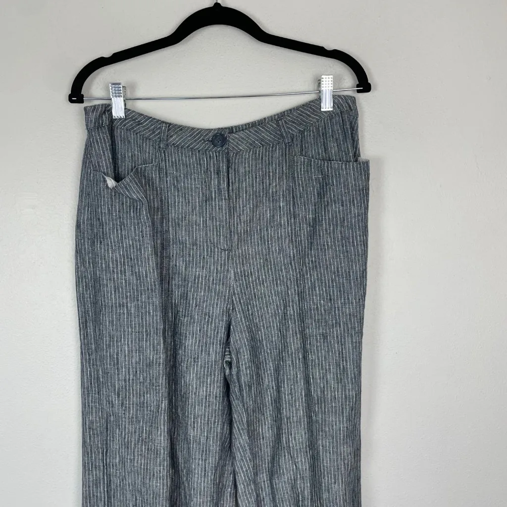 Sundance Women's 12 Petite Andover Navy and White Striped Wide Leg Linen Pants - Image 3