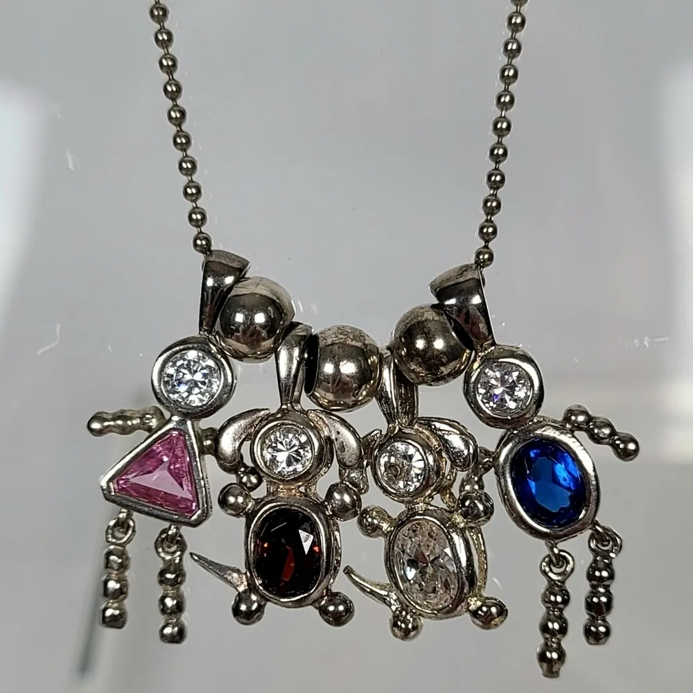 Sterling Silver Family Necklace with 2 Children & 2 Dogs Pendants - Image 2