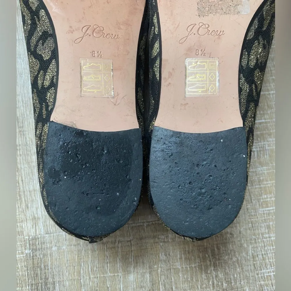 J. Crew Loafer Smoking Flats Black Gold Metallic Leopard Print Women 8.5 Holiday - Image 11