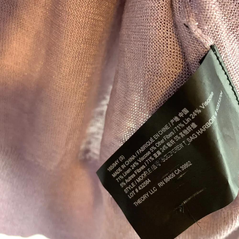 Theory Solid Crew T Long Sleeve Linen Blend Lightweight Sweater Purple Small - Image 5