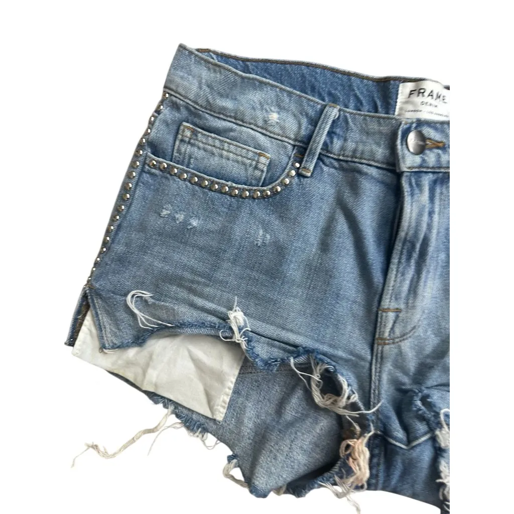 FRAME Light Wash Cutoff Studded Trim Denim Shorts Size 27 - Image 4