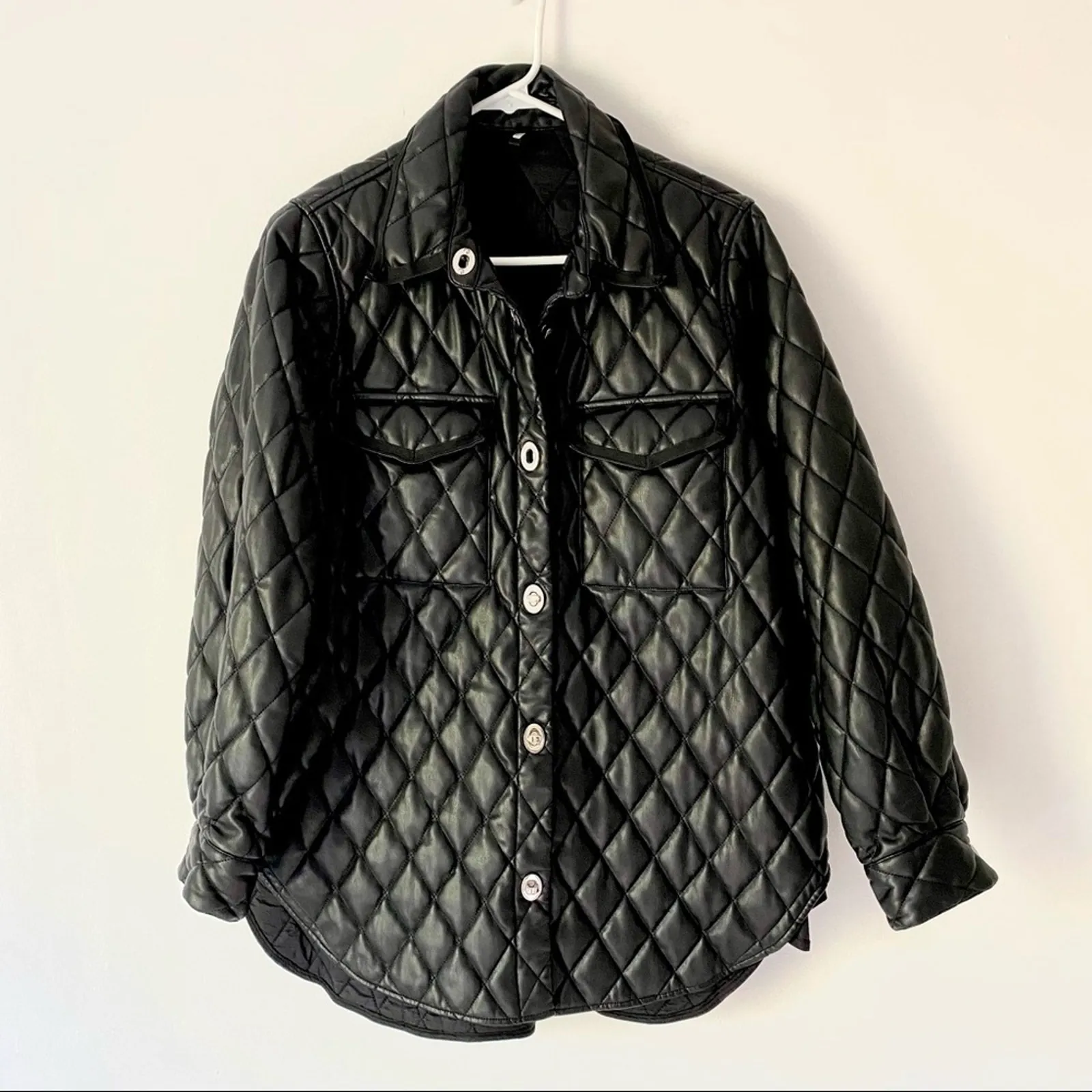 Maje Black Faux Leather Look Quilted Shacket Jacket size large - Image 3