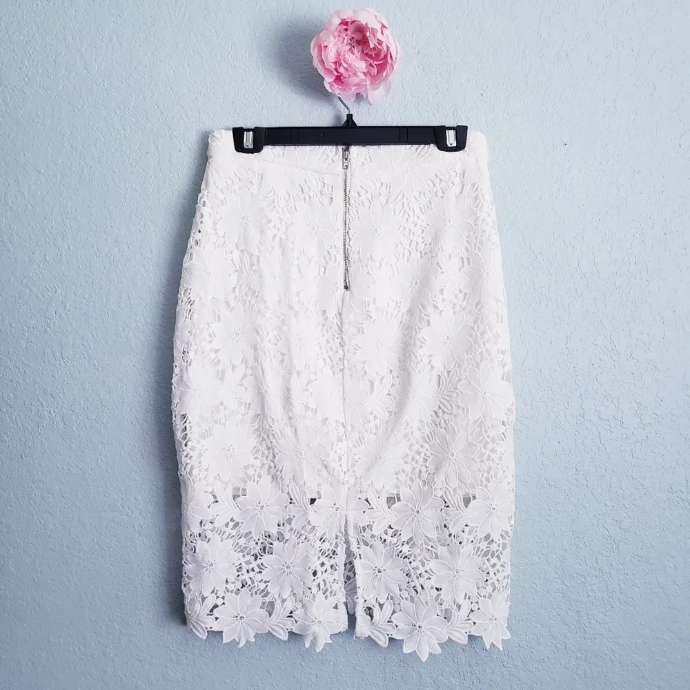 Lulus White Floral Lace Pencil Skirt - Image 6