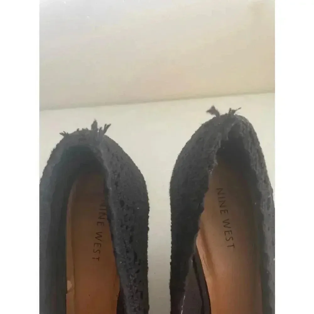 CLEARANCE Women's Nine West Black Crochet Wedge Cork‎ Heels Size 7.5M GUC - Image 5