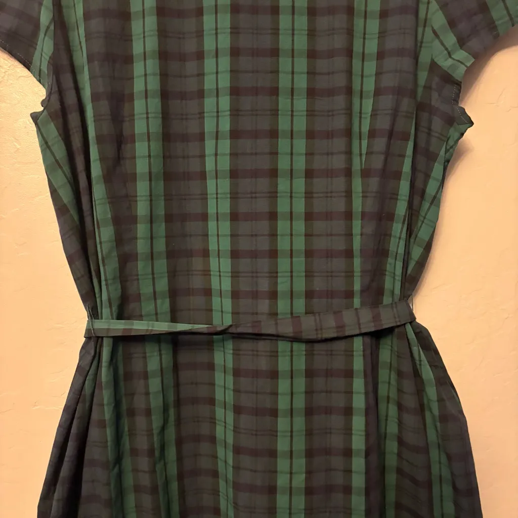 Tommy Hilfiger green, blue black tartan plaid ruffled belt dress size XXL NEW - Image 15