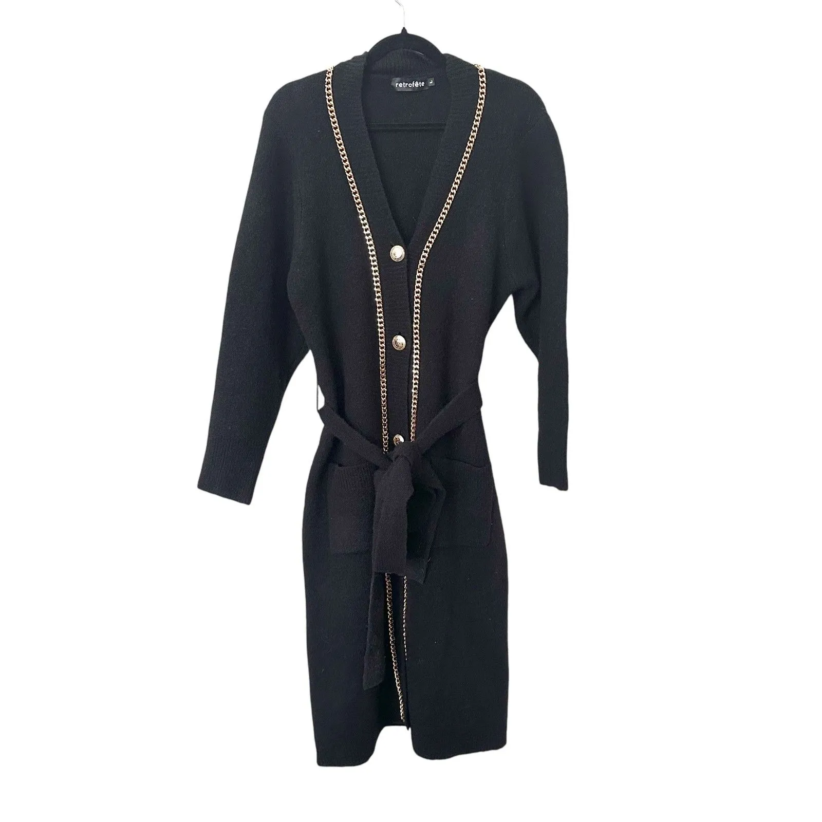 RETROFETE Apollo Cardigan‎ Knit Midi Dress Gold Chain Black Size L - Image 3