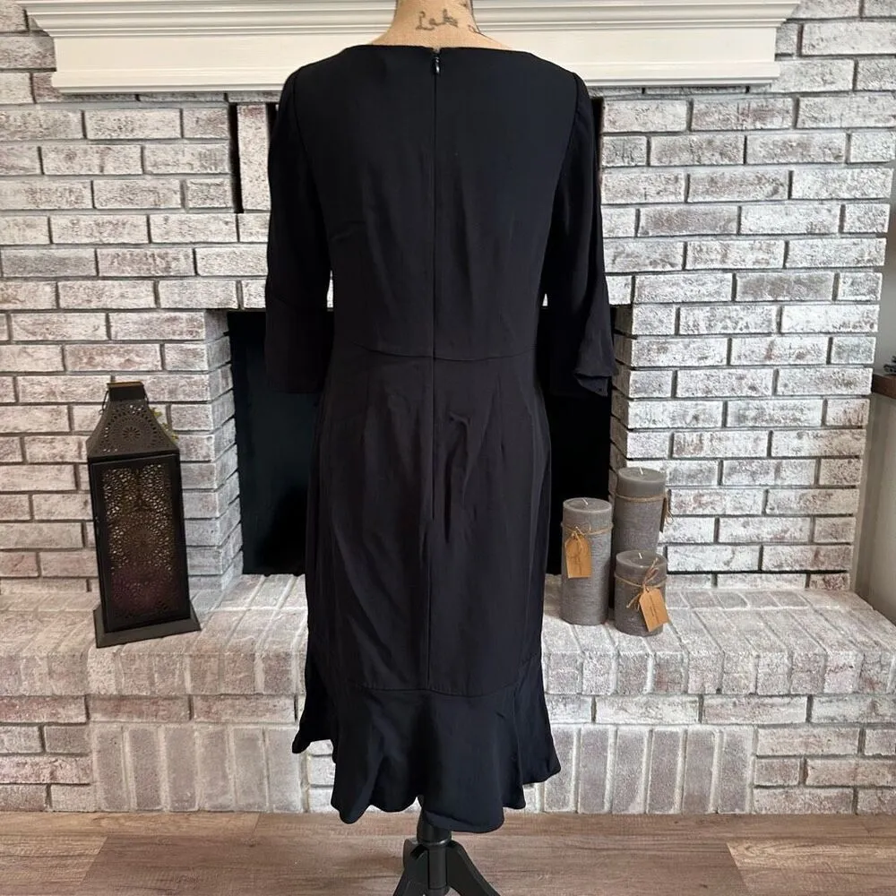 Boden Women's Size 8R Flippy Pencil 3/4 Sleeve Ruffles Cocktail Midi Dress Black - Image 3