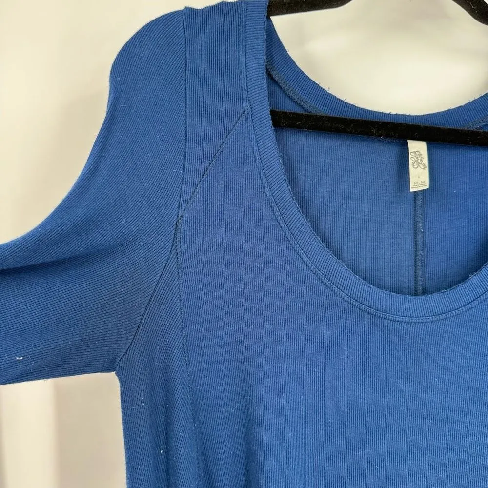 Free People Women's January Ribbed Scoop Neck Long Sleeve‎ Tunic Top Navy Medium - Image 5