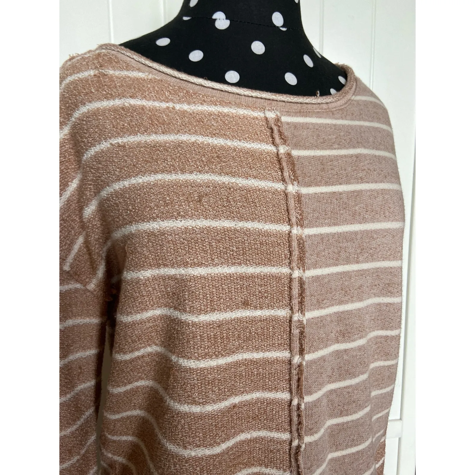 Anthropologie Womens Sweatshirt Size‎ XS Devin Textured Striped Tan Cream - Image 10