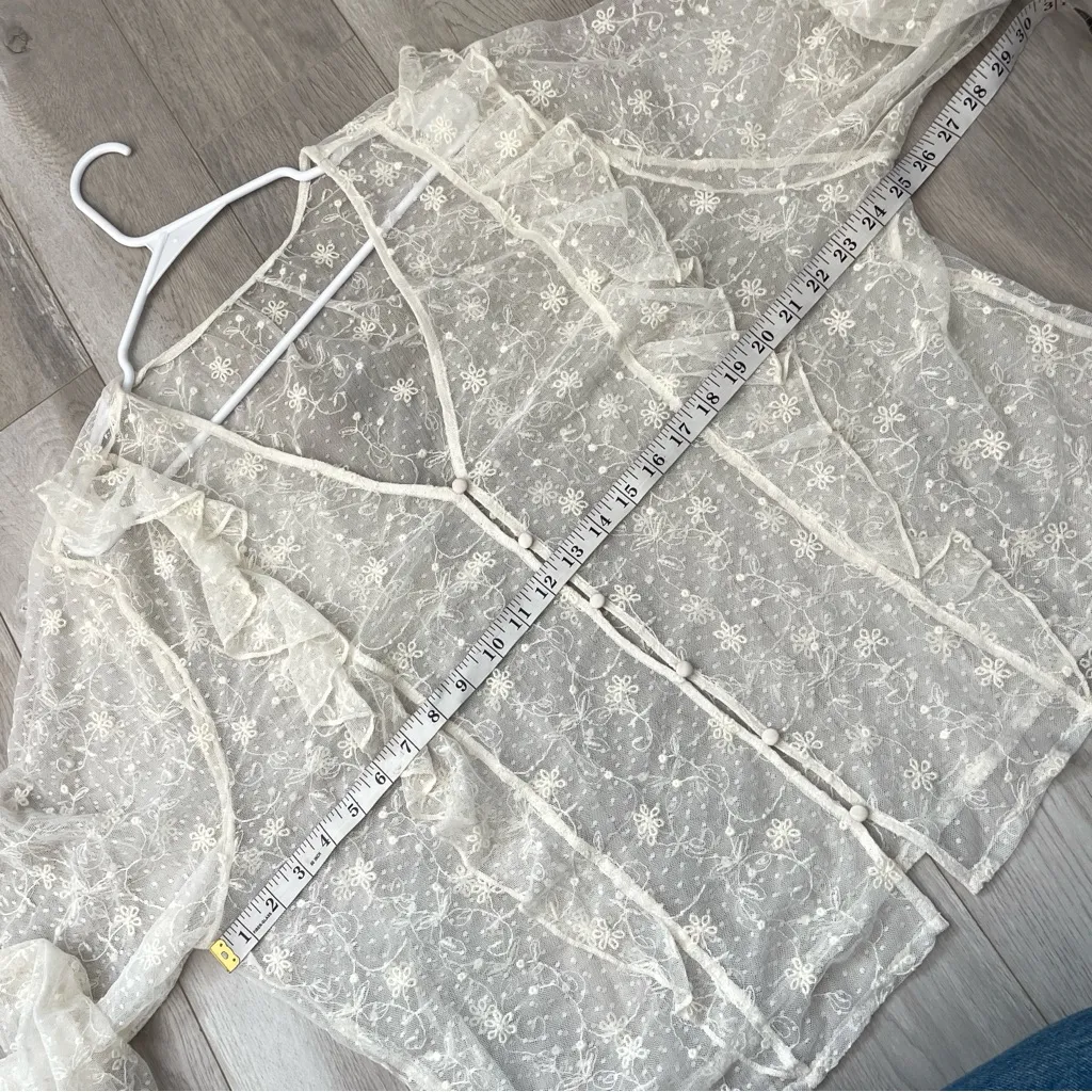 Sheer Fairy Top floral ruffle long sleeve womens Cream xlarge romantic celestial Size XL - Image 2