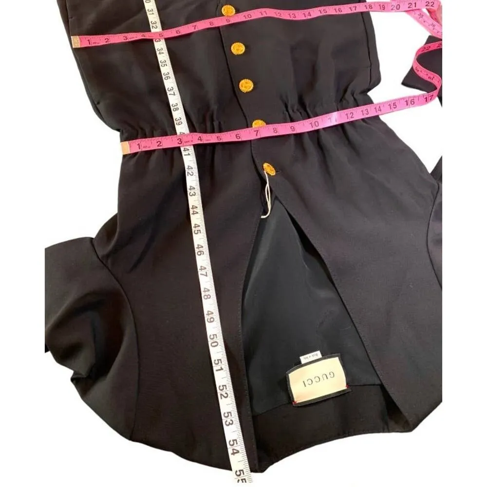 Gucci Alione V-neck Long Sleeve Button Jumpsuit Wool Silk Gold Black IT 36 US 0 - Image 11