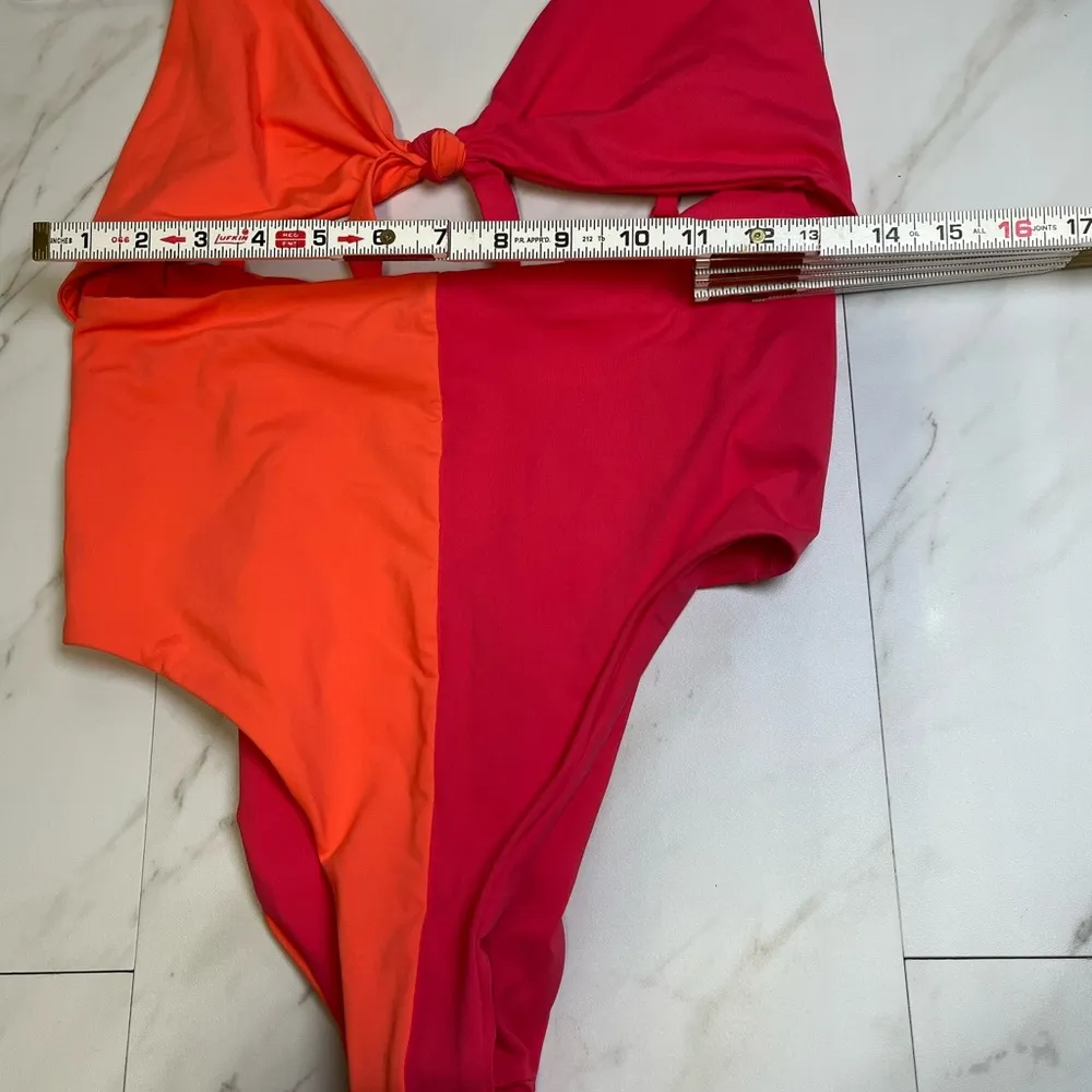 NWOT Marine Layer Havana Tie Front One Piece Swimsuit Azalea Hot Coral Size L - Image 7