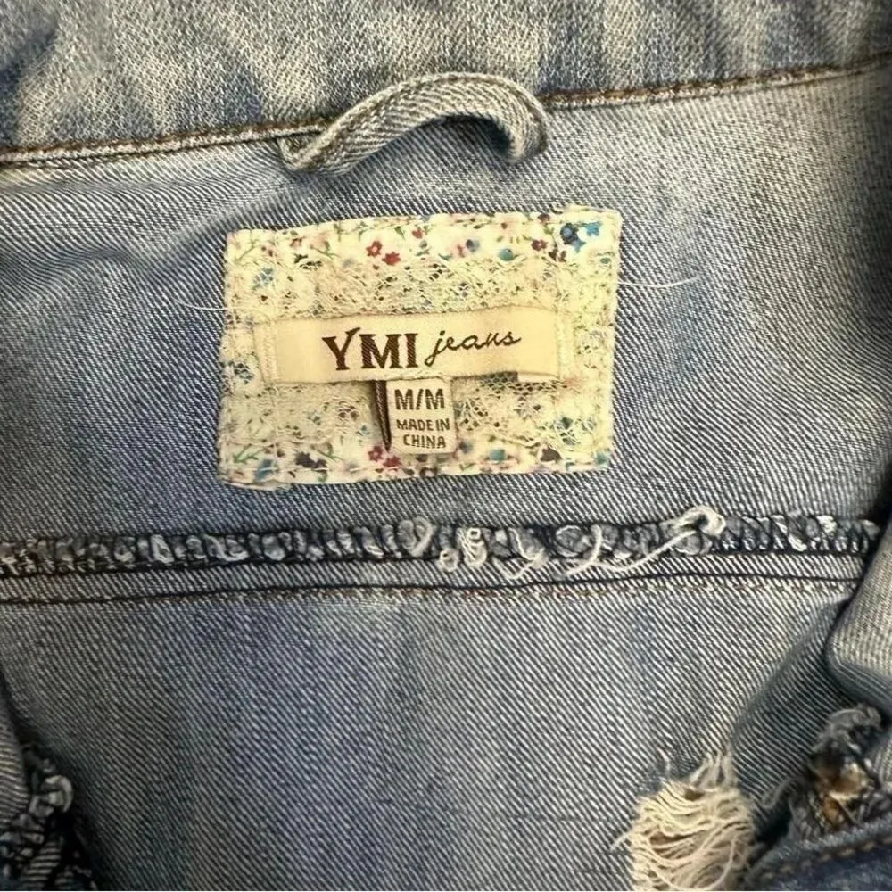 YMI jeans denim jean jacket. Distressed cropped and bleached denim. Meduim (m) - Image 8