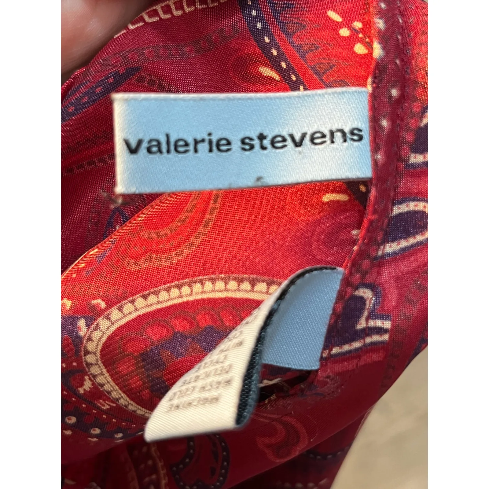 VTG Valerie Stevens Slip Dress Large Red Paisley Club Valentines Flaw - Image 7