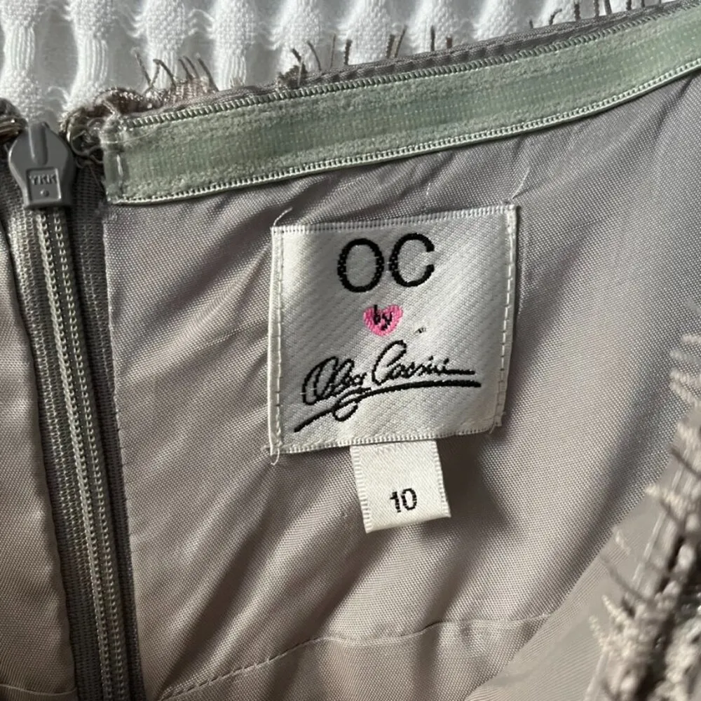 Oleg Cassini size 10 dress vintage-inspired gray/silver metallic cocktail party - Image 3