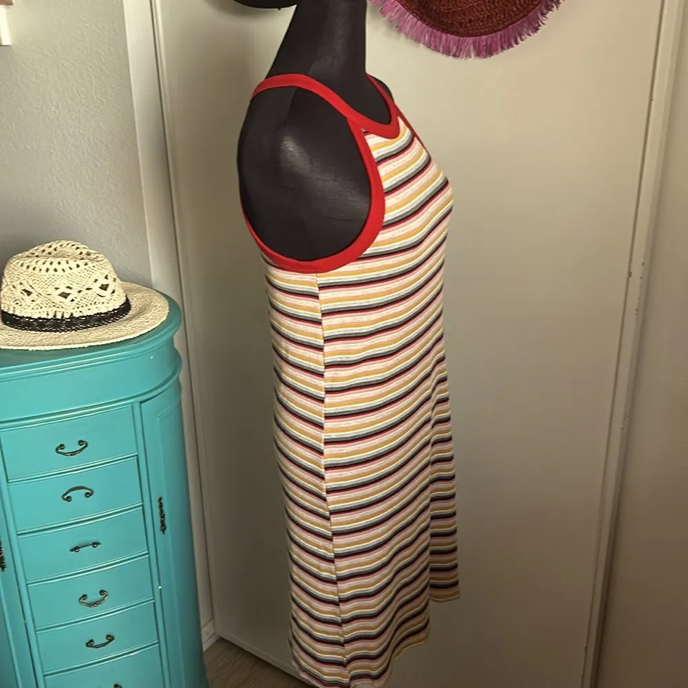 New Striped Ribbed Halter Racerback Summer Vacation Cover Up Tank Dress White Size L - Image 4