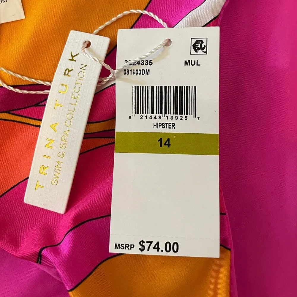 NWT! Women’s TRINA TURK Vivid Vista Printed Shirred high waist bikini bottoms 14 - Image 5