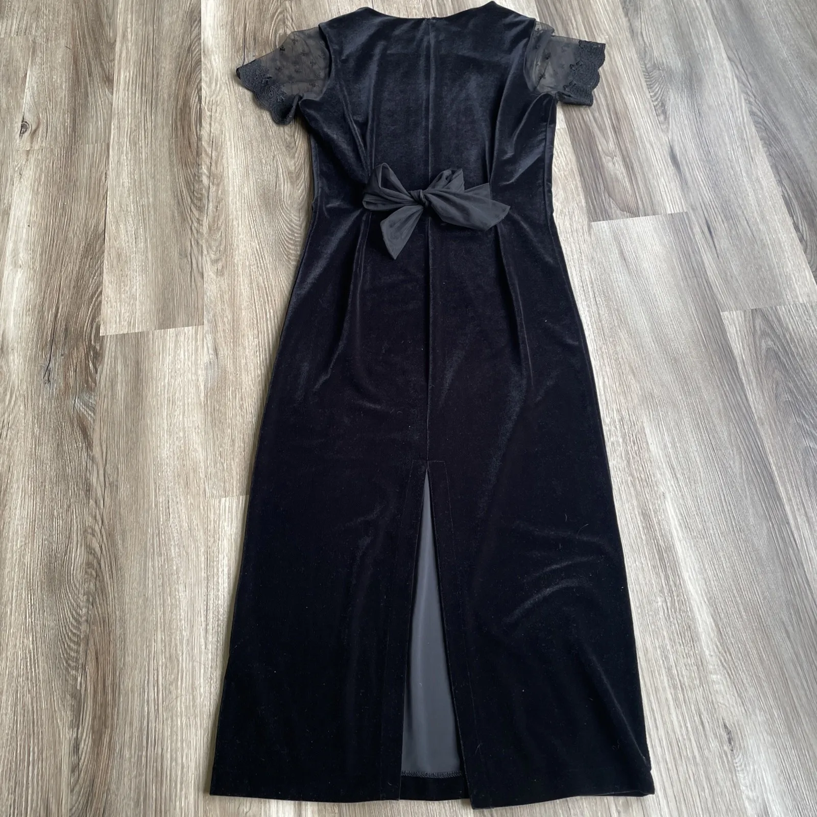 Vintage Amanda Smith VelvetLace Sleeve Maxi Dress Black Goth Witchy Whimsigoth 6 - Image 7