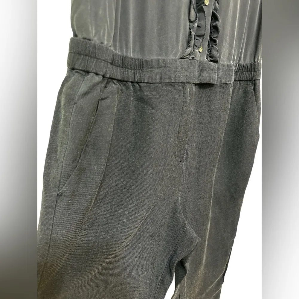 J Crew Ruffle Front Jumpsuit Navy Blue Silk - Image 4