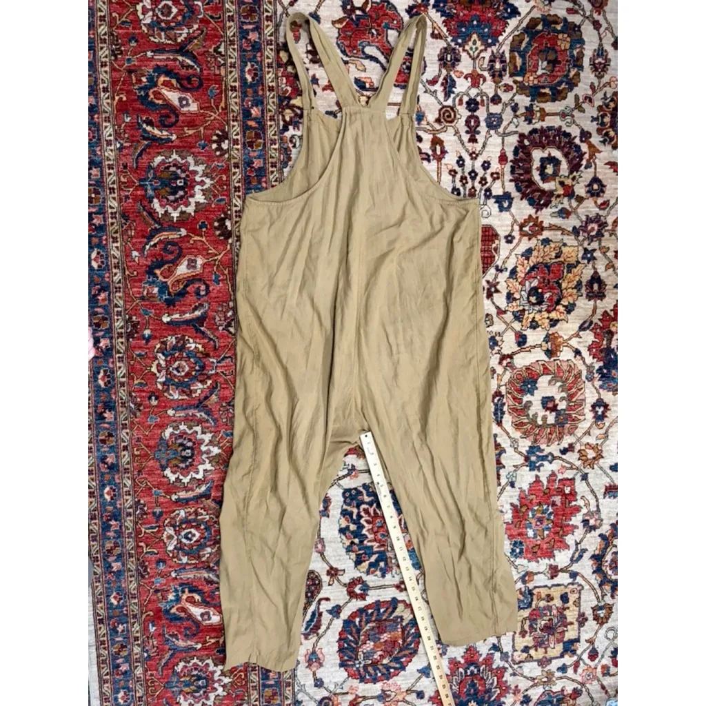 Free People Button Front Overalls Women’s Large Khaki Tan Slouchy Boho - Image 7