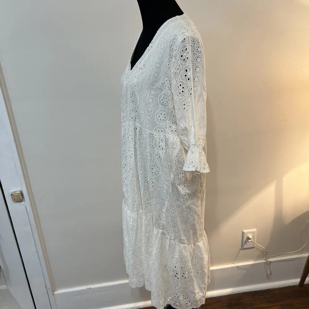 Fairhope Women White Eyelet Dress Tiered Ruffle Hem Maxi Dress Boho Beachy Large - Image 2